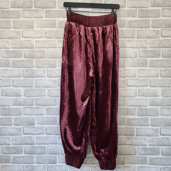 Anthropologie Gloria Velvet Velour Joggers Burgundy Womens Sm Athleisure - Picture 2 of 8